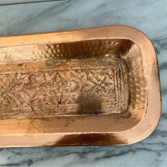 Copper Vanity Tray floral embossed hammered design